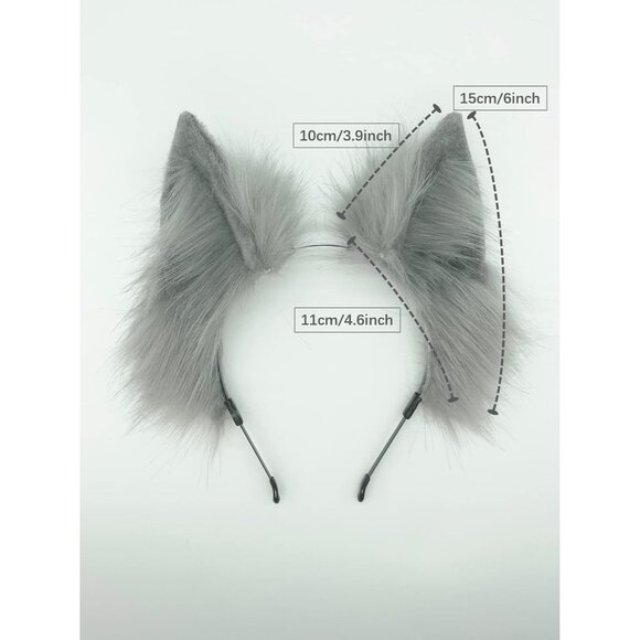 🆕 Halloween Grey Cat Fox Wolf Ears Animal Tail Cosplay Furry Costume Accessory - Picture 4 of 9